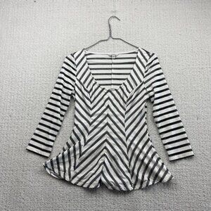 Y2K Guess Peplum Top XS Womens Black / White Coquette Flared Chevron Stripe